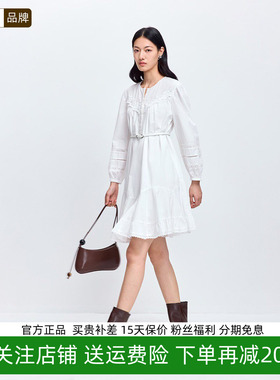 LILY2026春新款女装圆领灯笼袖蕾丝不规则气质连衣裙126149C7933