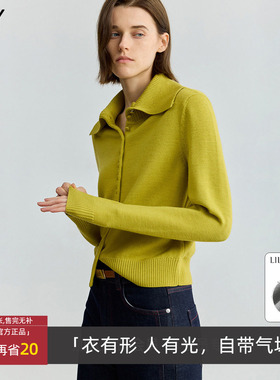 LILY/丽丽春秋款女装羊毛混纺大翻领长袖针织开衫外套125350TC718