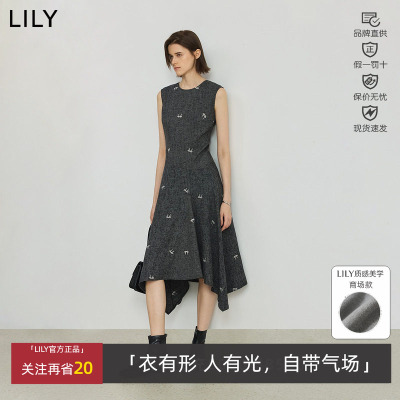 连衣裙女收腰蝴蝶结无袖圆领丽丽