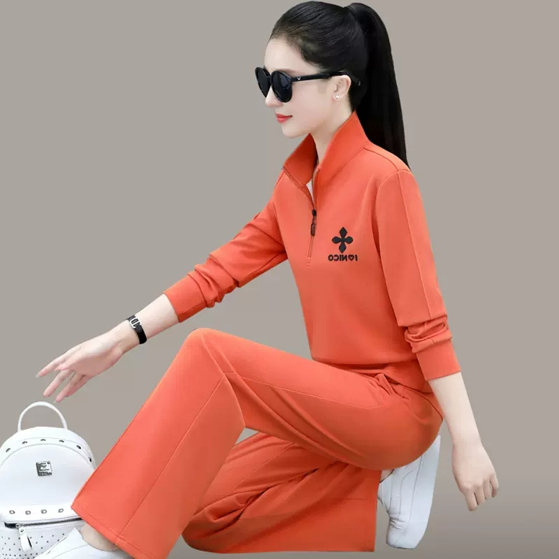 运动服套装女春秋2025新款立领卫衣休闲服阔腿裤宽松长袖两件套