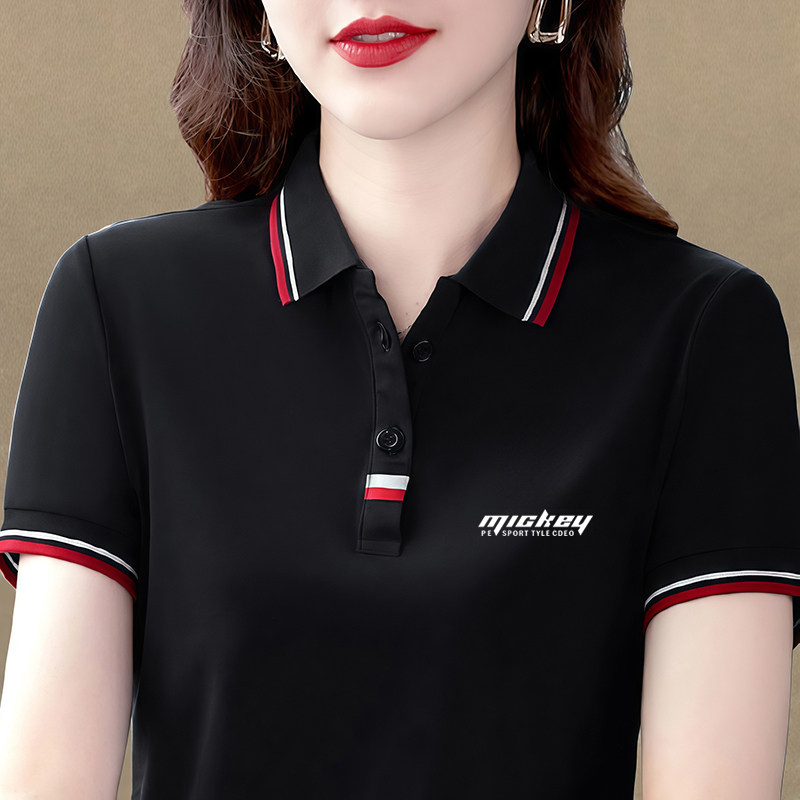 冰丝短袖T恤女2026年夏季新款翻领polo衫小个子洋气减龄运动上衣