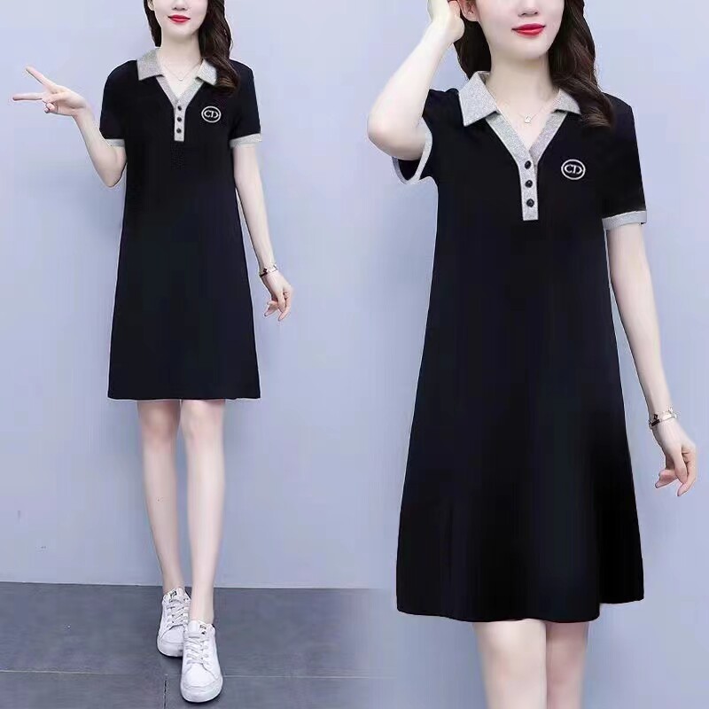 POLO翻领连衣裙女夏季减龄显瘦韩版气质大码休闲运动中长款A字裙