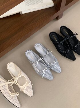 FengLiDa 韩式尖头蝴蝶结包头半拖鞋女外穿内增高一脚蹬浅口单鞋