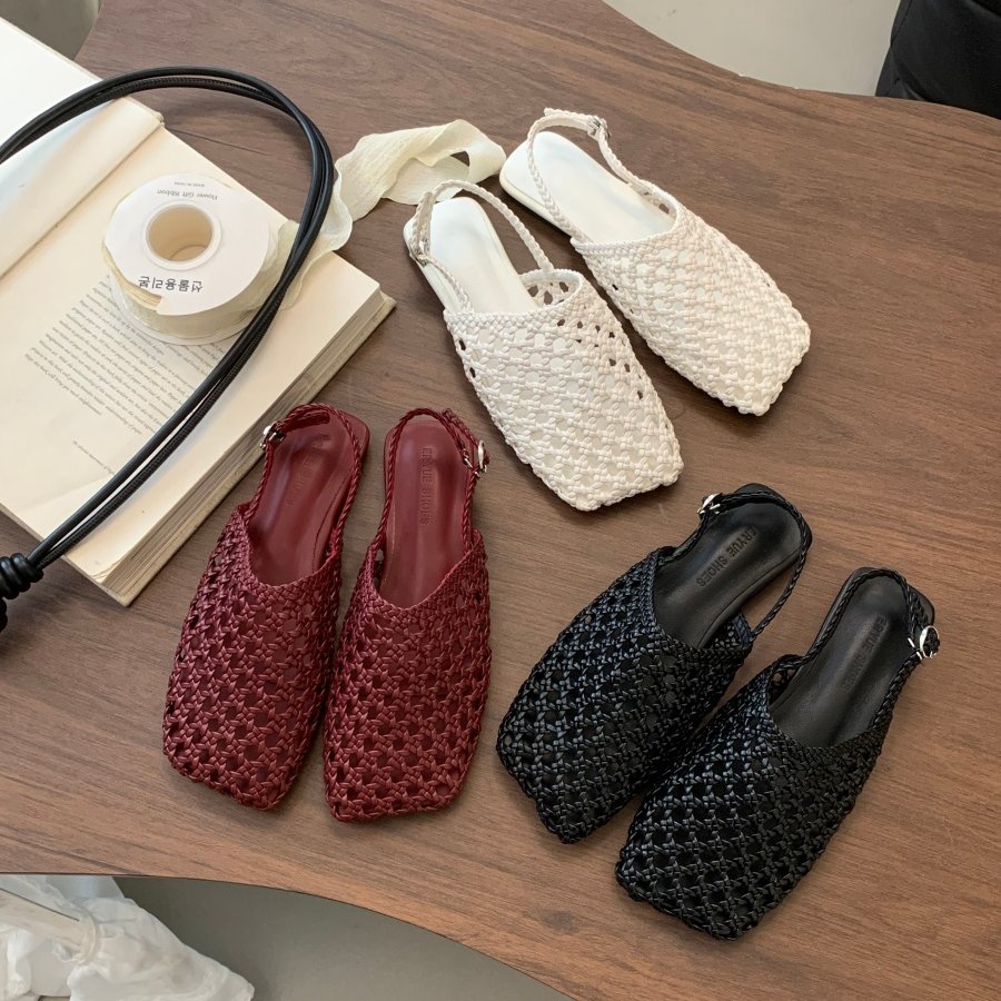 法式纯手工编织包头凉鞋