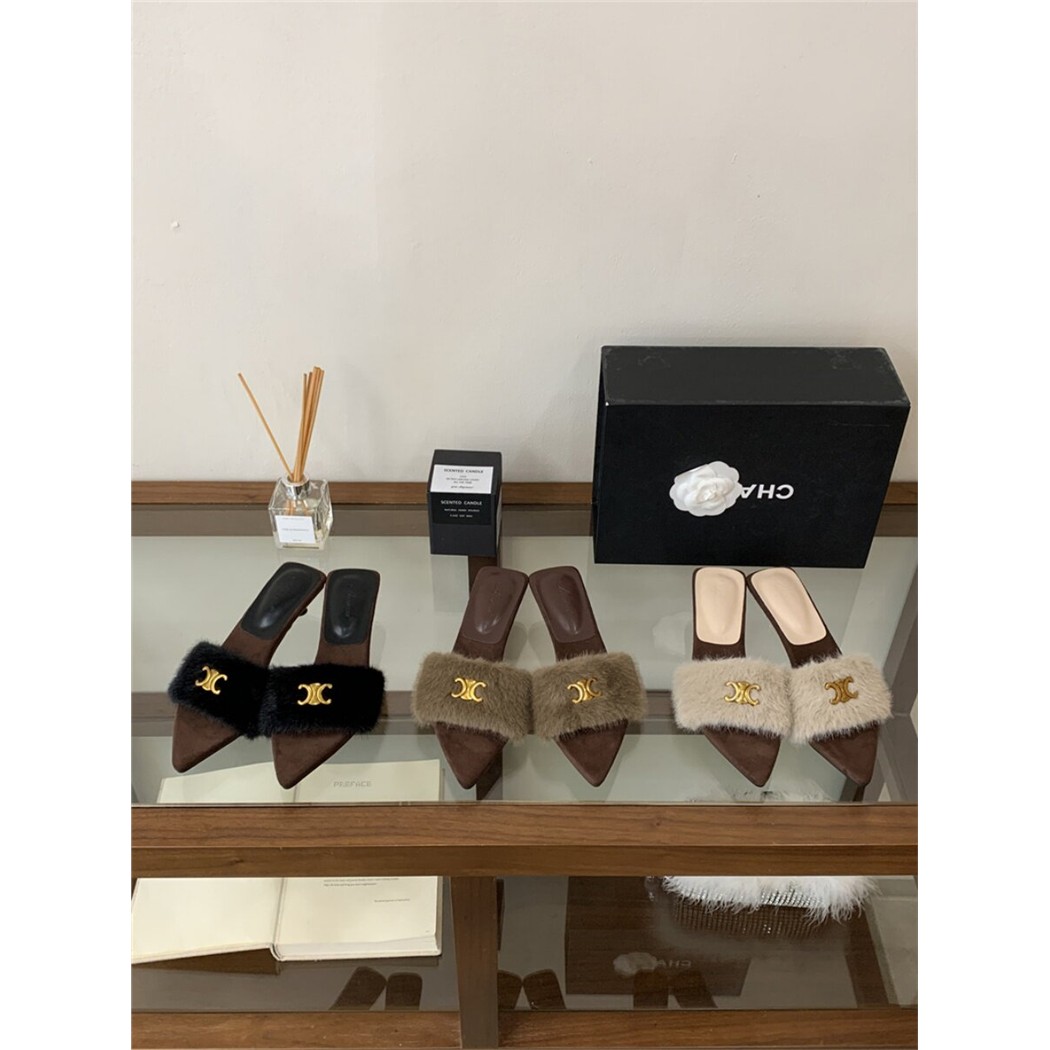 法式尖头毛毛细跟女拖202