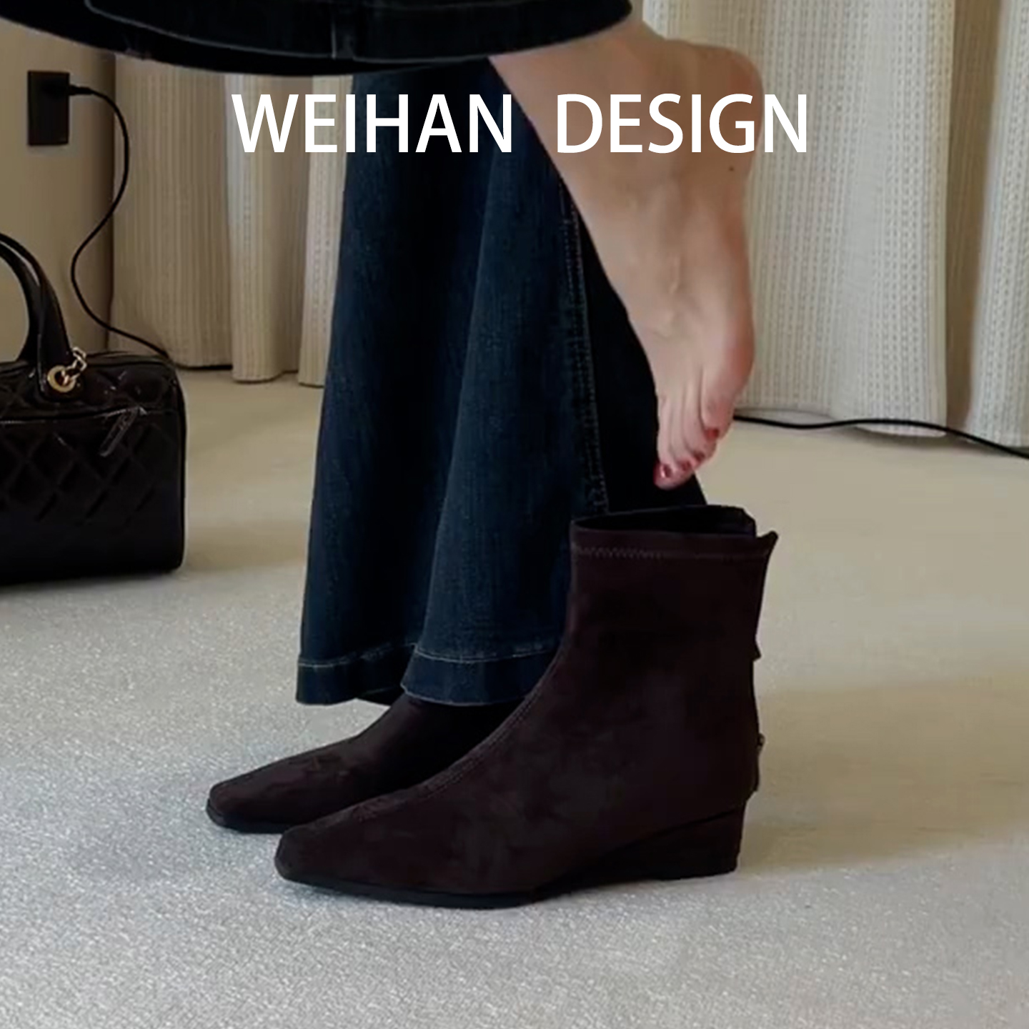 羊皮版！坡跟绒面小短靴