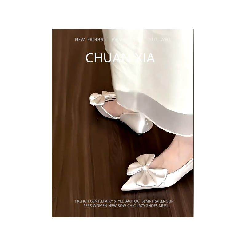 羊皮版！法式气质小猫跟单鞋女绝美蝴蝶结尖头高跟鞋软底包头凉鞋,女鞋,时装凉鞋,淘宝优惠券,粉丝福利购,淘宝优惠卷