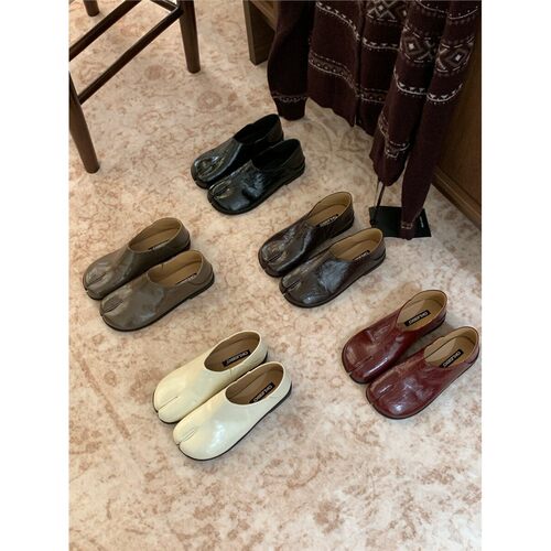 复古英伦风分趾乐福鞋女
