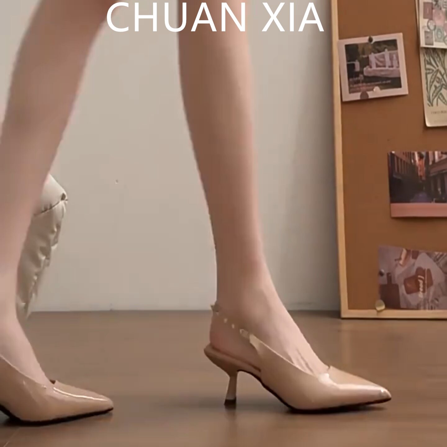 羊皮版！韩系极简风真皮包头凉鞋女百搭尖头高跟鞋细跟后绑带单鞋