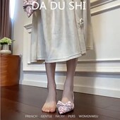 羊皮版 蝴蝶结包头凉鞋 温柔浅口碎花尖头包鞋 女细跟配裙子高跟鞋