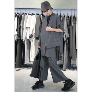 不规则V领灰色西装 原创秋季 YD设计师款 外套5S0928021 PENNIES