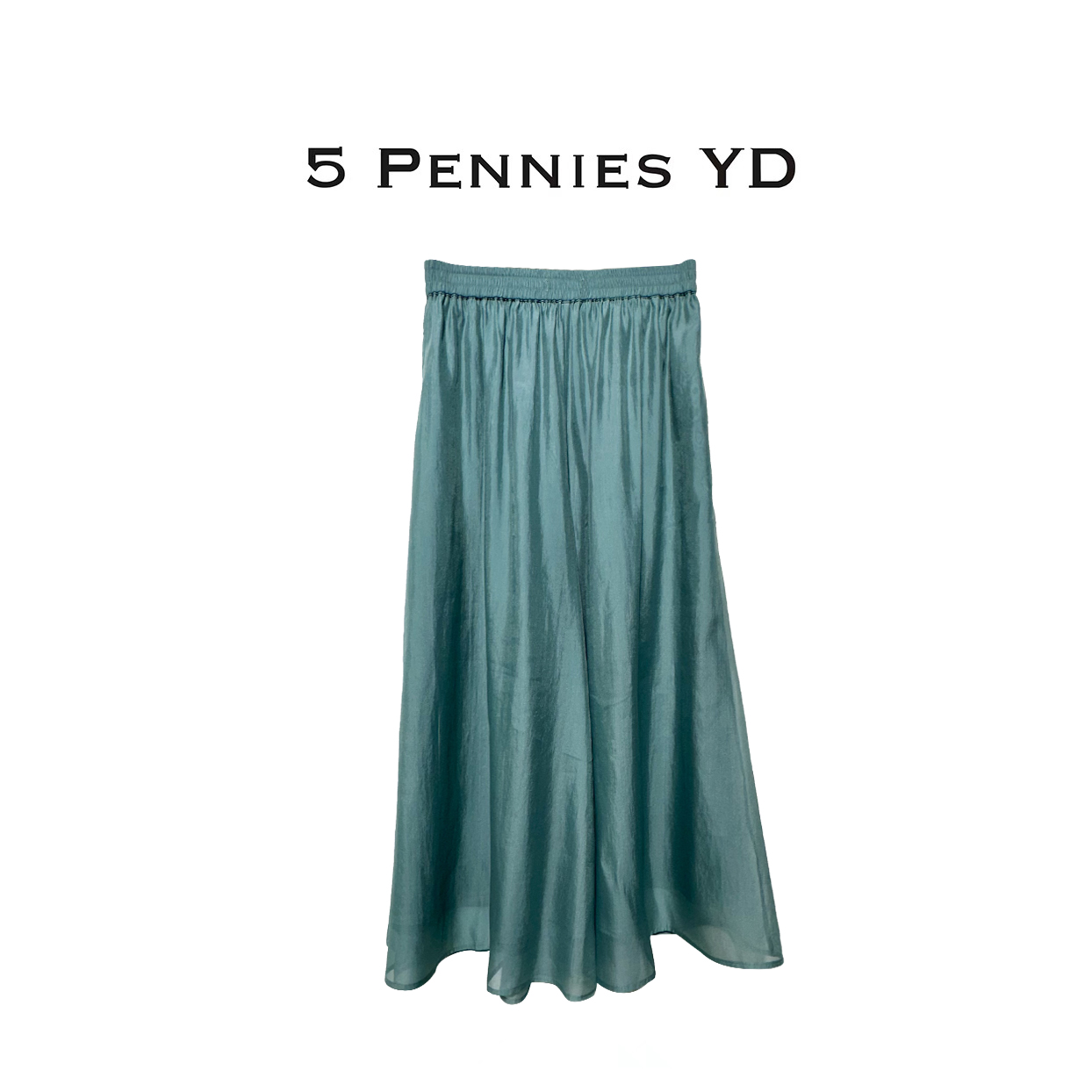 5 PENNIES YD设计师款原创夏季女气质简约松紧腰绿色裤裙