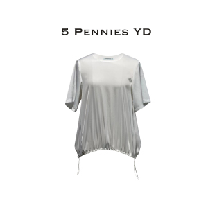 5 PENNIES YD设计师款夏季原创圆领简约前短后长下摆抽绳短袖上衣