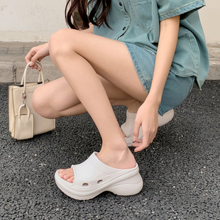 女士夏季厚底拖鞋欧美ins潮流EVA软底坡跟外穿一字凉拖