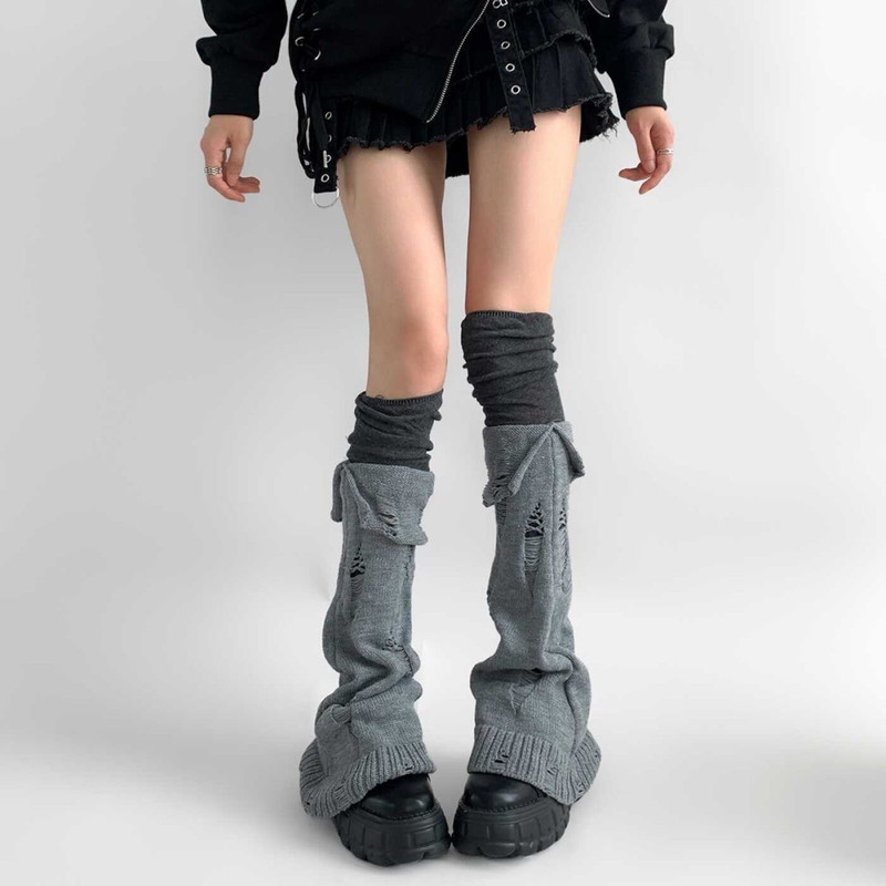 日系针织翻边辣妹y2k秋冬亚文化可爱堆堆破洞设计袜套