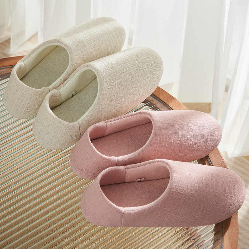 日式简约静音棉拖鞋包跟女士秋冬季情侣家居软底保暖月子鞋