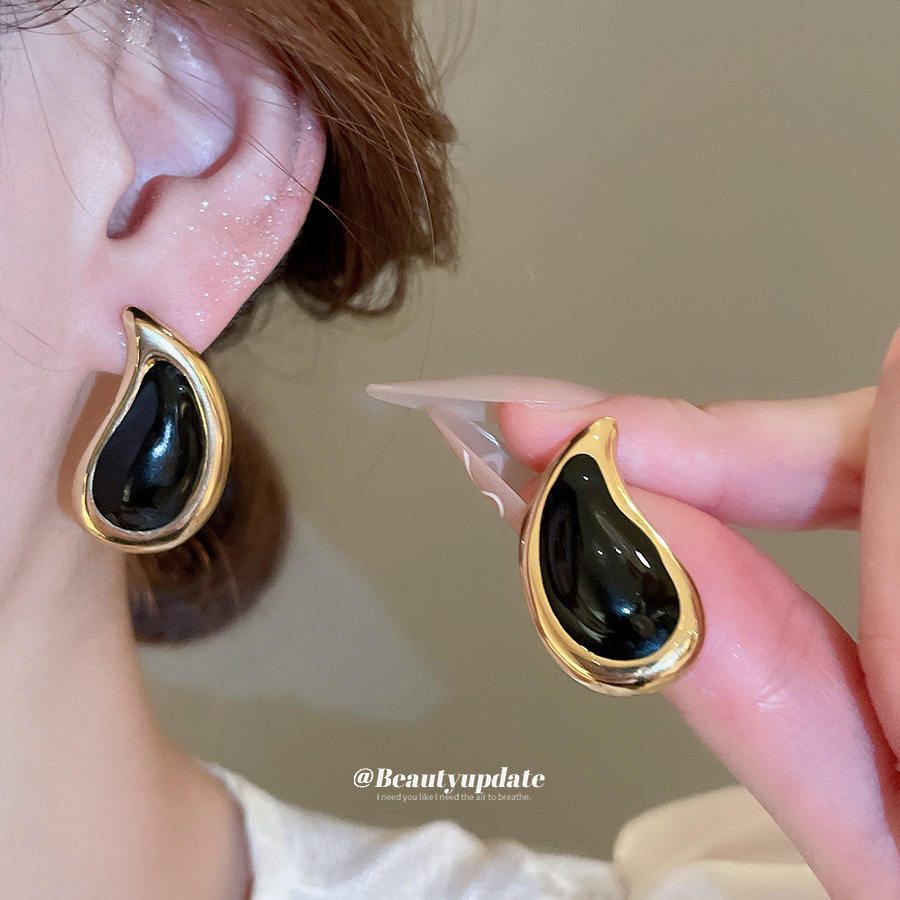 不锈钢滴油爱心水滴吊坠耳钉法式复古耳坠耳环小众设计感耳饰