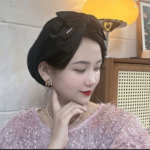 女士赫本风回族网红包头帽显瘦百搭三层蝴蝶结气质高档