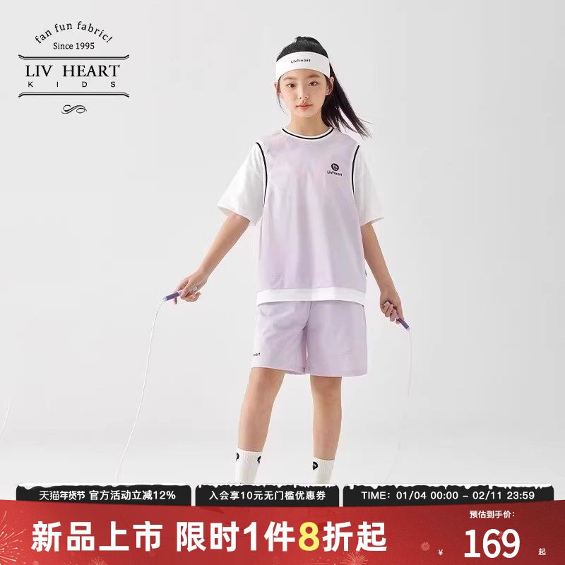 日本livheart kids 女童速干运动套装夏季儿童短袖短裤套装女大童