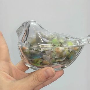 水晶玻璃小鳥羽毛收納盒鸚鵡玩具啃咬鳥籠用品造景拍照神器擺臺