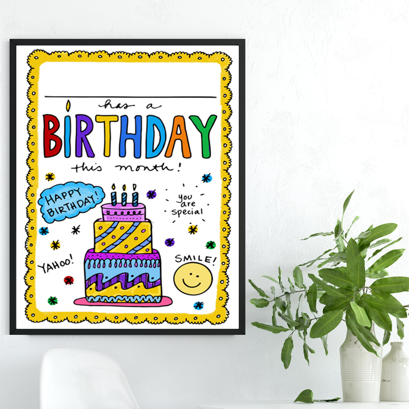 生日快乐背景英语海报墙贴教具小学课堂装饰幼儿园环创神器大号贴