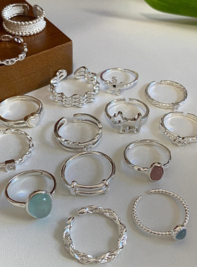 新品素圈宝石戒指女S925纯银小众