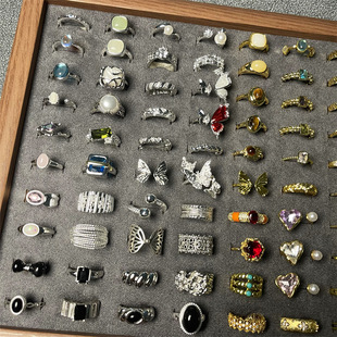 珍珠宝石戒指女中古风小众高级感轻奢食指戒开口指环