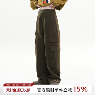 韩系设计感宽松拖地休闲裤 女春季 子 裤 吴童童纯色高腰阔腿直筒工装