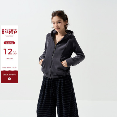 吴童童加绒连帽长袖拉链卫衣外套