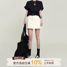 吴童童高腰阔腿直筒牛仔半身裙女夏季韩系设计感宽松A字短款裤裙