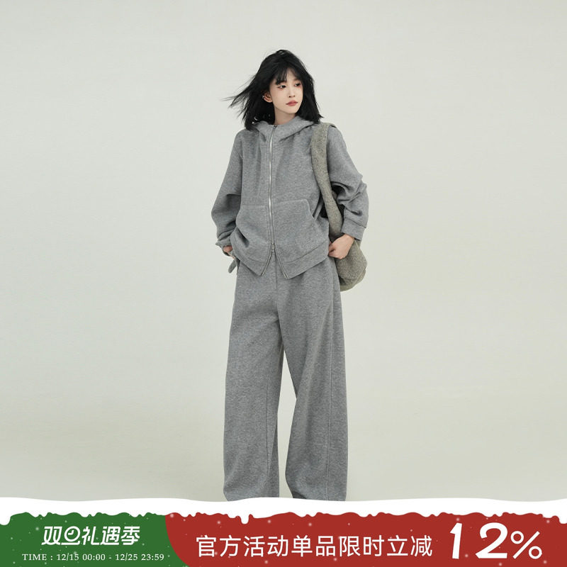 吴童童加绒加厚连帽长袖卫衣外套