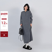 吴童童灰色过膝针织连帽连衣裙女秋冬慵懒风宽松休闲显瘦毛衣裙子