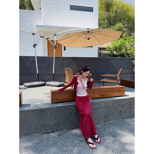 吴童童圆领长袖 长裙套装 3.31 开衫 韩系短款 NEW 外套女春季