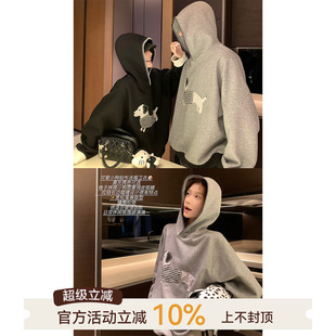 吴童童卡通长袖连帽卫衣外套女秋冬新款韩系百搭宽松显瘦套头上衣