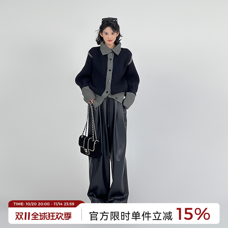 韩系慵懒风休闲撞色针织毛衣