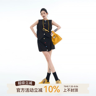 韓系設(shè)計(jì)感氣質(zhì)修身 開衫 圓領(lǐng)無(wú)袖 半裙套裝 坎肩馬甲女夏季 吳童童
