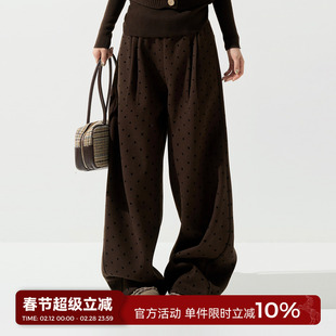 吴童童波点垂感高腰阔腿休闲毛呢裤女秋冬韩系宽松保暖呢子长裤子