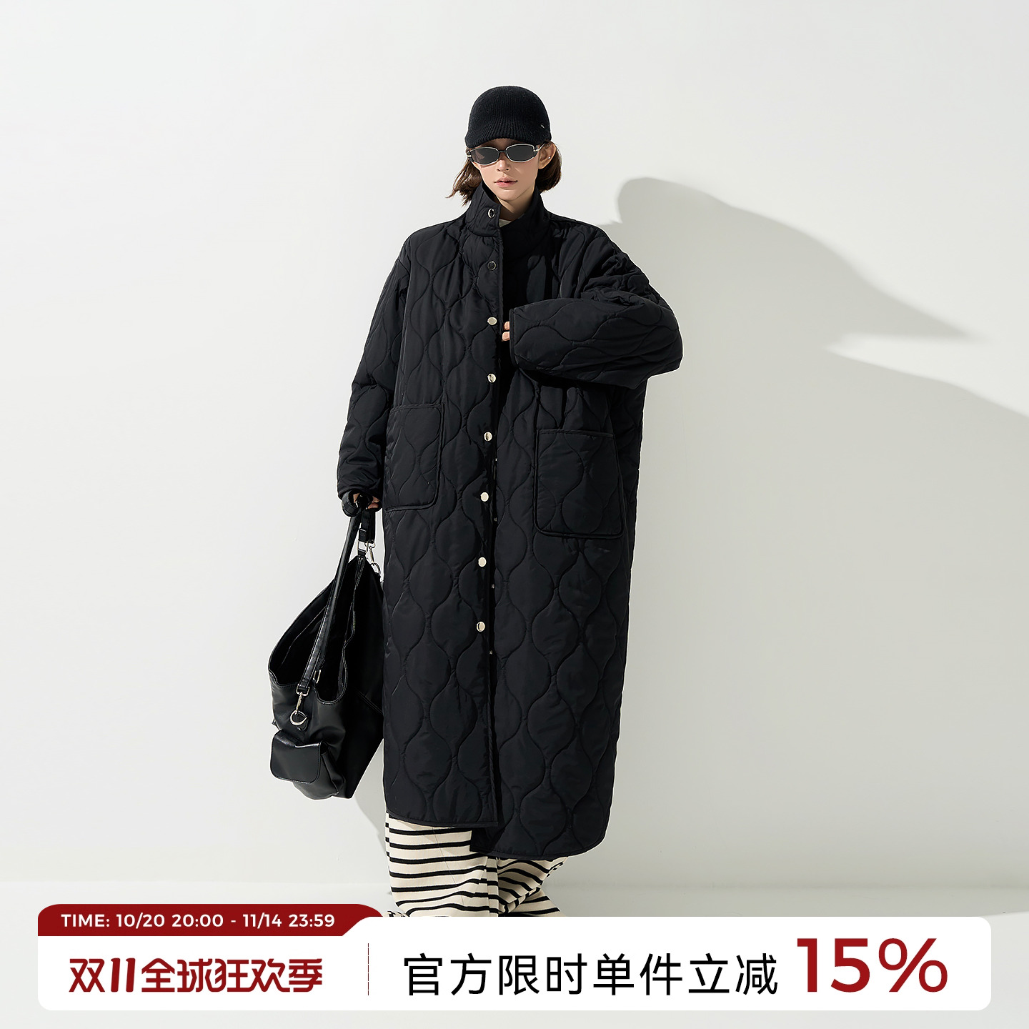 吴童童菱格立领长袖棉服外套