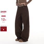 韩系高级感宽松显瘦拖地长裤 吴童童复古高腰阔腿直筒牛仔裤 女秋季