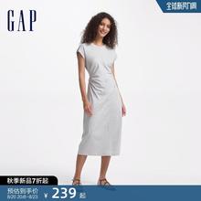 Gap女装2024秋季新款纯棉抽褶收腰无袖连衣裙简约气质长裙680442
