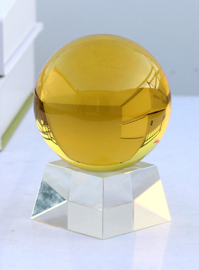 黄色K9人造水晶玻璃球家装饰品摆件客厅家居摆设办公桌开业礼品