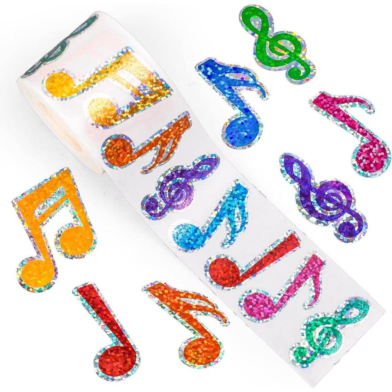 彩色音符激光镭射音符贴纸卡通可爱不干胶自粘礼品礼盒装饰奖励贴