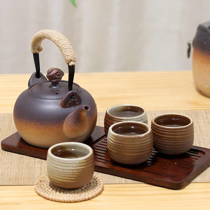 陶瓷茶具套装中式粗陶茶壶凉水壶重竹茶盘茶道配件茶杯复古煮茶壶