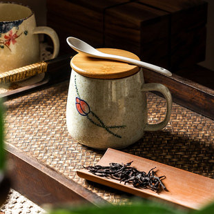 家用复古杯陶瓷杯子茶杯咖啡杯水杯马克杯釉下彩国风古风喝水 中式