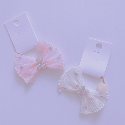 韩版小熊网纱蝴蝶结发圈大花朵珠子头绳发绳皇冠发夹女孩发饰