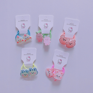 卡通小鸡小兔小熊蓝色绿色橘色黄色玫红色小皮筋儿童宝宝头绳发饰