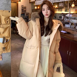 2025年新款 大毛领连帽羽绒服香榭颂外套女 宽松学生显瘦纯色中长款