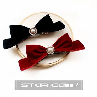 新款迪士尼公主珍珠复古蝴蝶结头饰发夹丝绒后脑勺新娘新年发饰