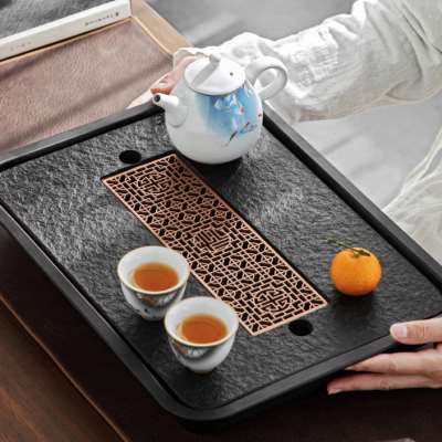 乌金石茶盘家用茶具托盘沥水小型轻奢现代干泡台小茶台蓄排水茶海