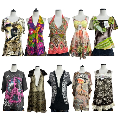 复古海淘辣妹花纹上衣短袖